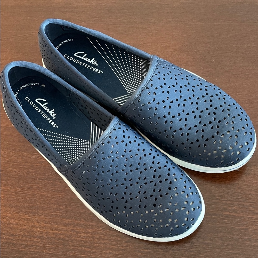 Clarks Cloudsteppers Perforated Navy Slip-Ons